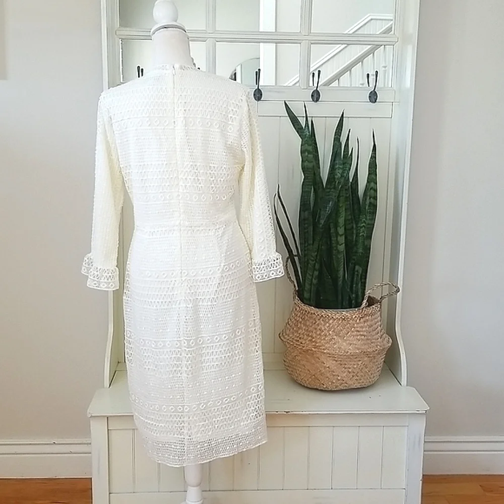 Stunning Off White Fitted  Lace Midi Dress - Picture 5 of 12